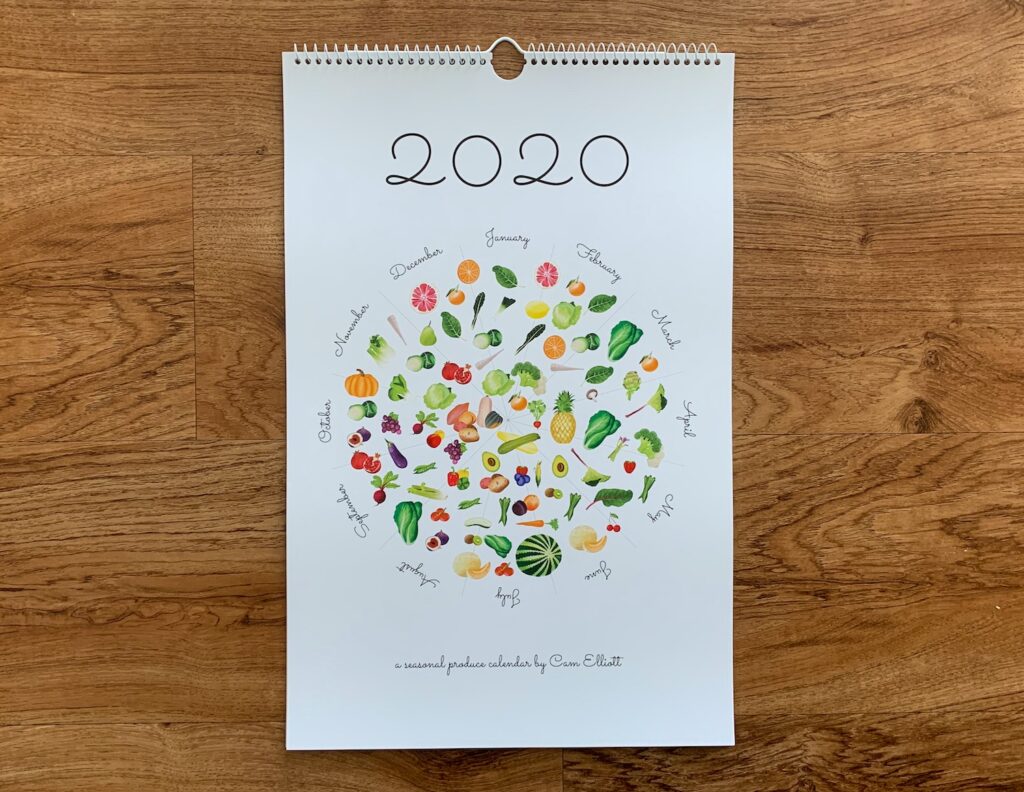 Image showcasing Cam Elliott's printed seasonal produce calendar