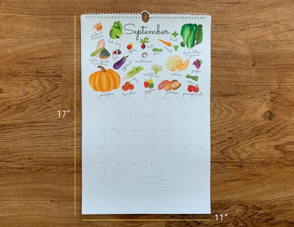 Image showcasing tabloid size of Cam Elliott's printed seasonal produce calendar