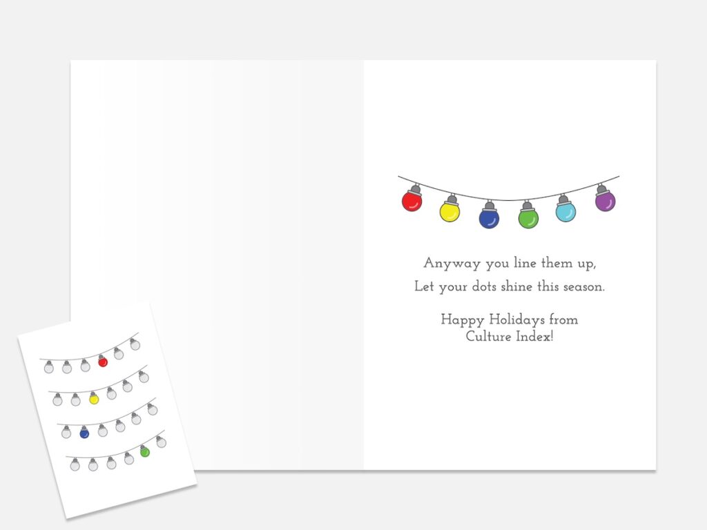 Inside the first culture index company holiday card designed by Cam Elliott