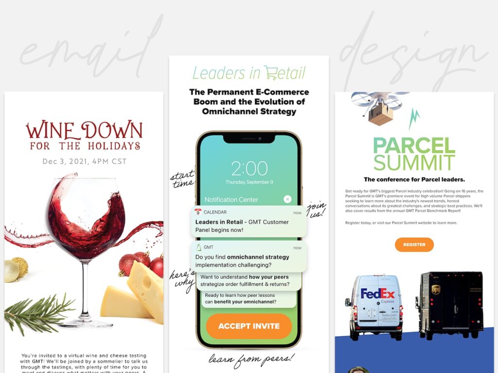 A series of email designs by Cam Elliott