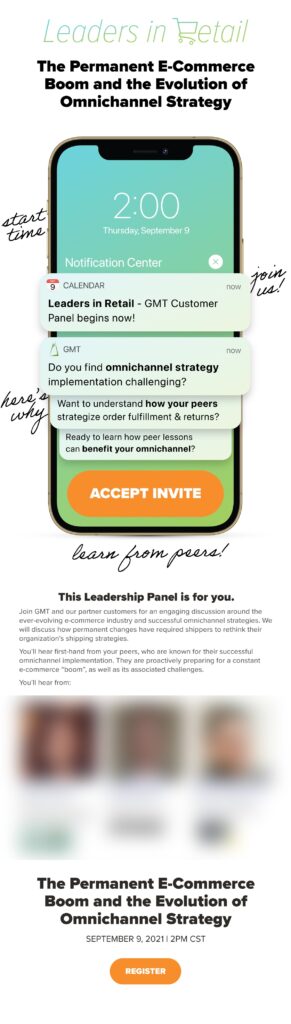 'Leaders in Retail', a virtual panel email invitation designed by Cam Elliott